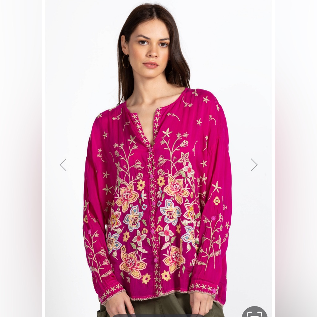 Johnny Was Jenai Blouse In Festive Fuschia. Size L. Nwt
